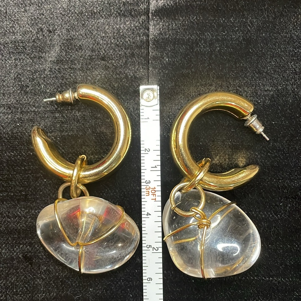 VNT Designer Couture Lucite Chunky Drop Hoop Pierced Earrings 1980's